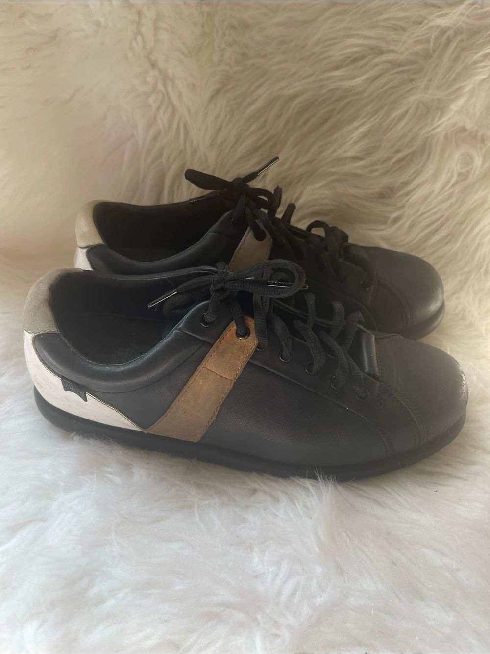 Camper Twins  Black Leather Casual Sneakers with multi color Accent EUR SZ39